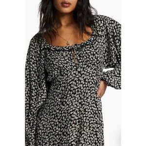 Billabong Better Days Black Midi Dress Boho Cottagecore Romantic Long Sleeve